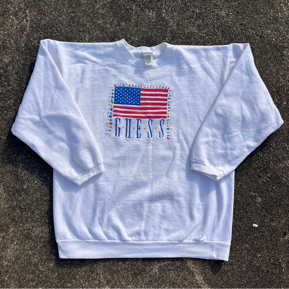 Vintage Red White and Blue Americana Guess Jeans Crewneck Sweatshirt One Size - Picture 1 of 7